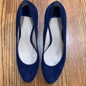 Stuart Weitzman Blue Suede Ponder Platform Pump, Size 38.5